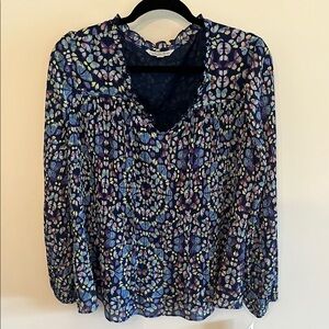 Ophelia Roe Graphic Blue and Black Long Sleeve Blouse
